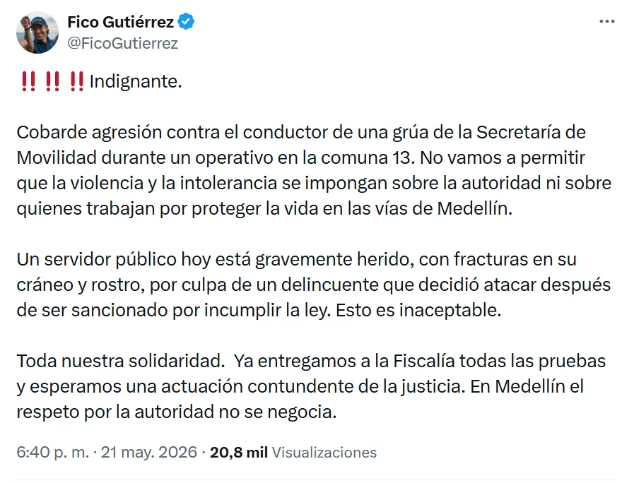 Ataque a funcionarios de Movilidad en la comuna 13 dejó un trabajador gravemente herido