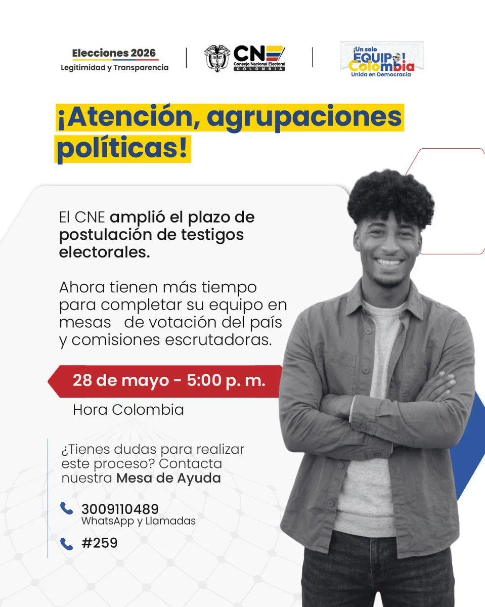 CNE amplió plazo para postulación de testigos electorales hasta el 28 de mayo a las 5:00 p. m.