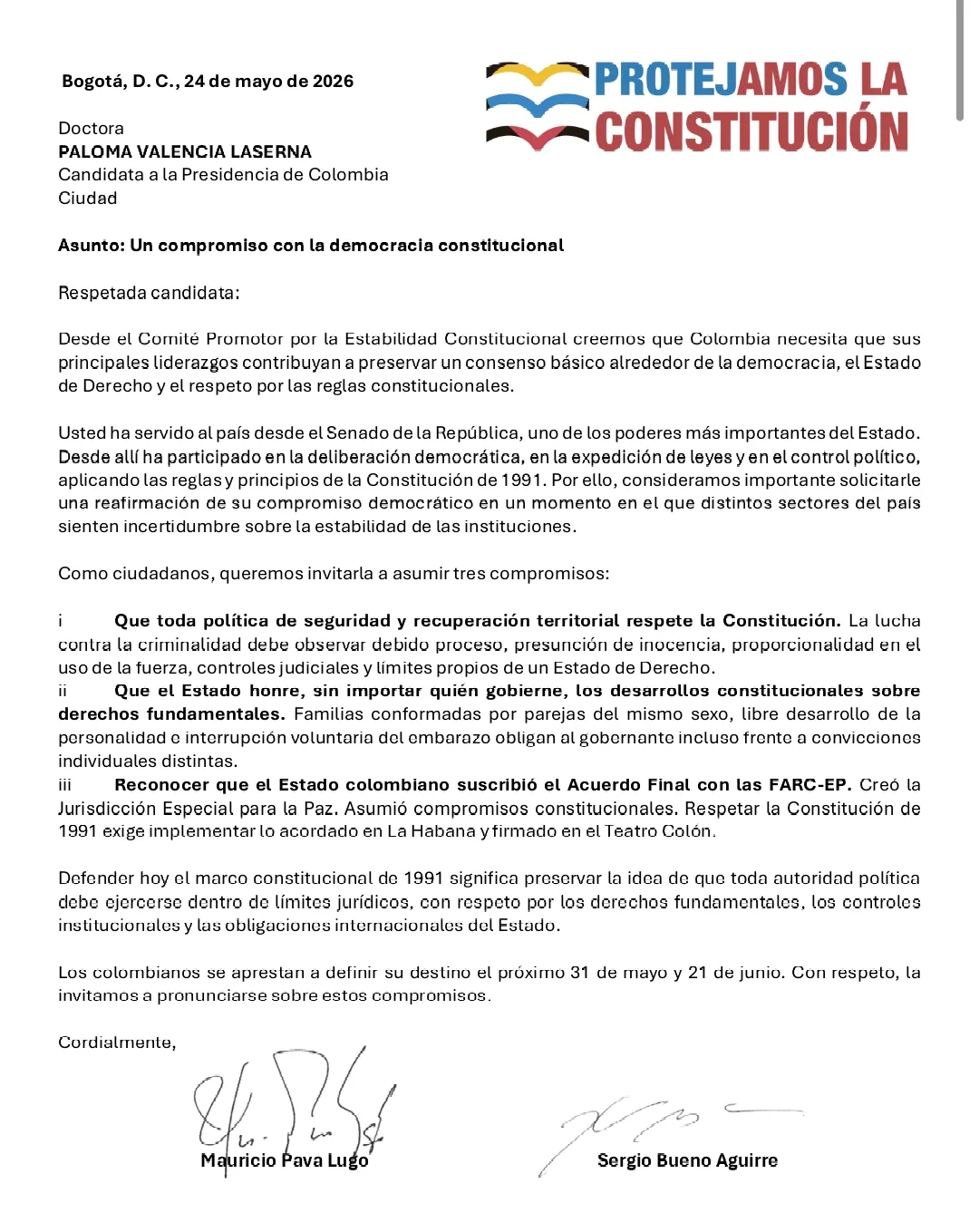 Piden a Paloma Valencia una reafirmación de su compromiso con la democracia constitucional en plena recta presidencial