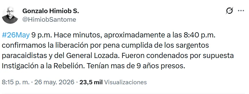 Ocho militares recuperaron la libertad en Venezuela tras más de nueve años presos por conspiración