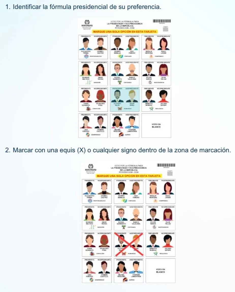 Así deben marcar los colombianos la tarjeta electoral en las elecciones presidenciales de este domingo 