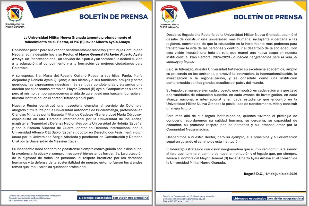 Falleció Javier Alberto Ayala Amaya, rector de la Universidad Militar Nueva Granada