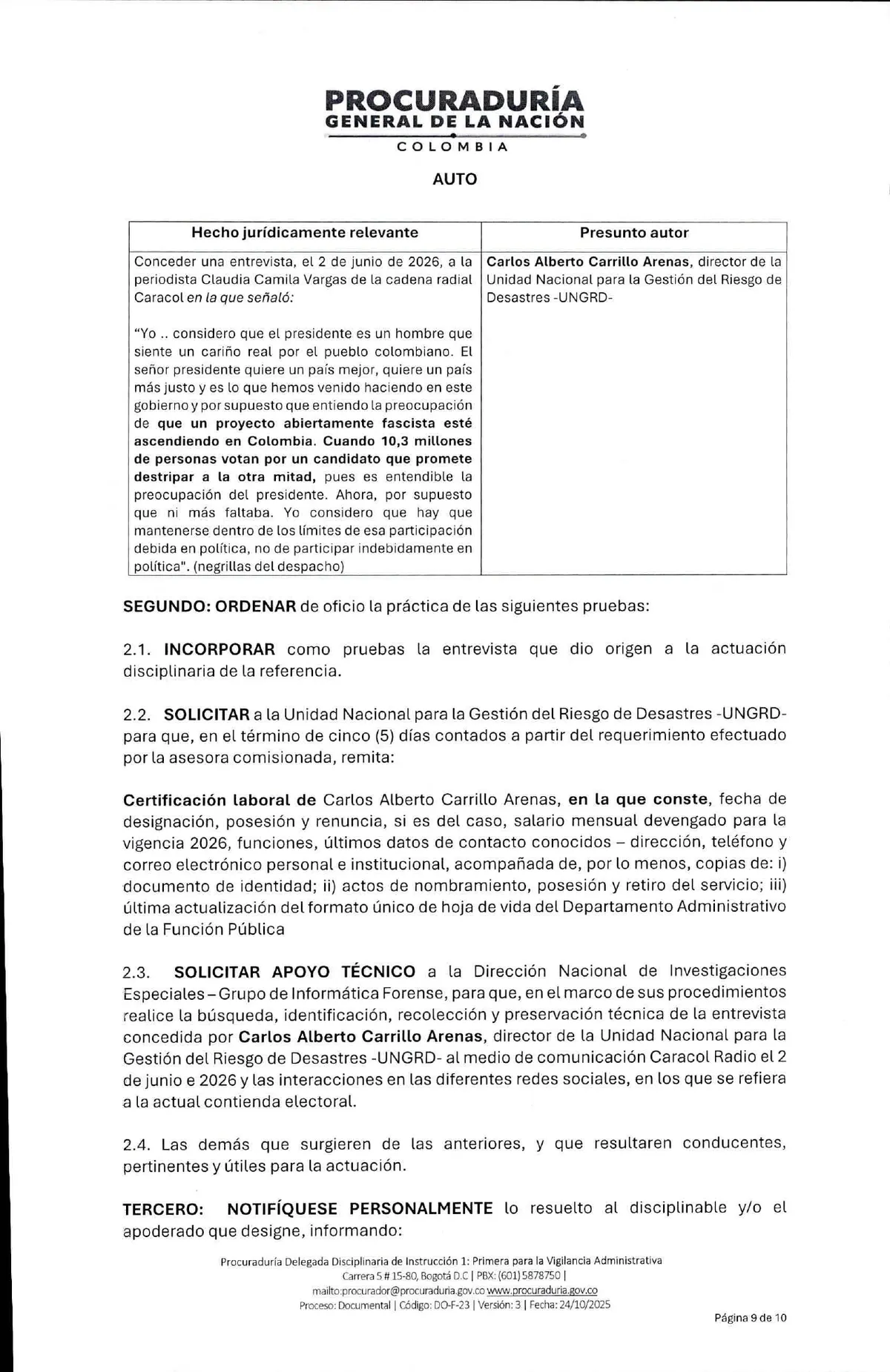 (EN VIDEO) Procuraduría suspendió provisionalmente a Carlos Carrillo y abrió investigación por presunta participación en política