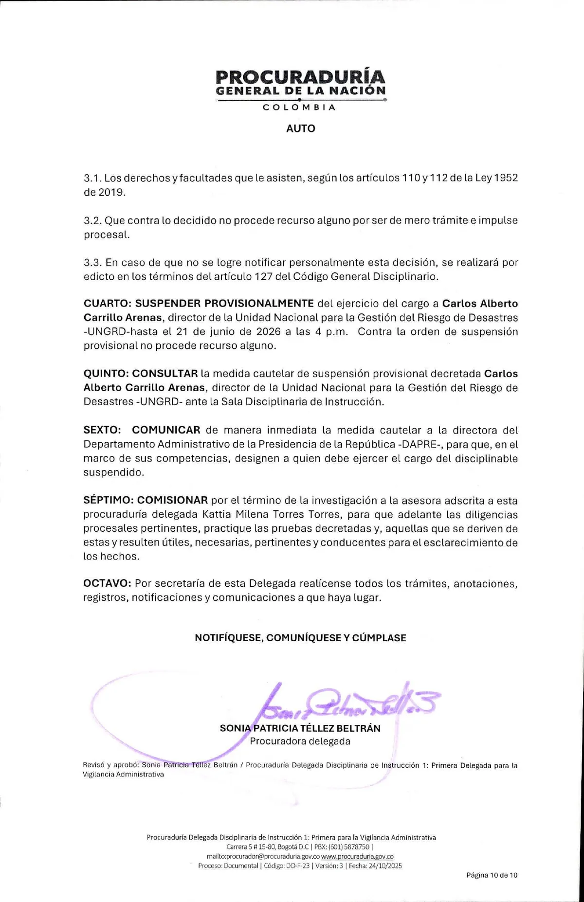 (EN VIDEO) Procuraduría suspendió provisionalmente a Carlos Carrillo y abrió investigación por presunta participación en política
