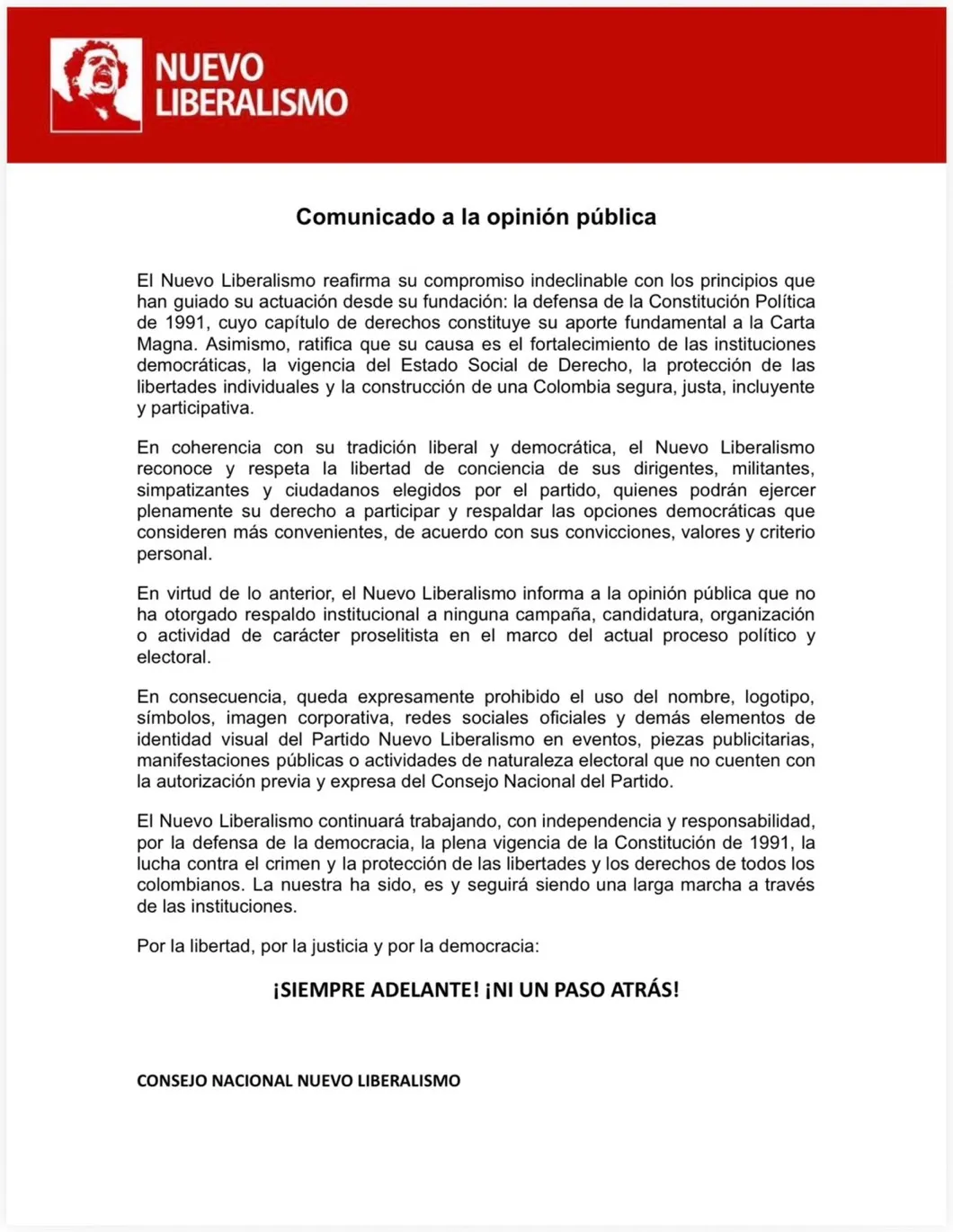 Nuevo Liberalismo se va a ver ballenas. No apoyará ninguna de las campañas en segunda vuelta