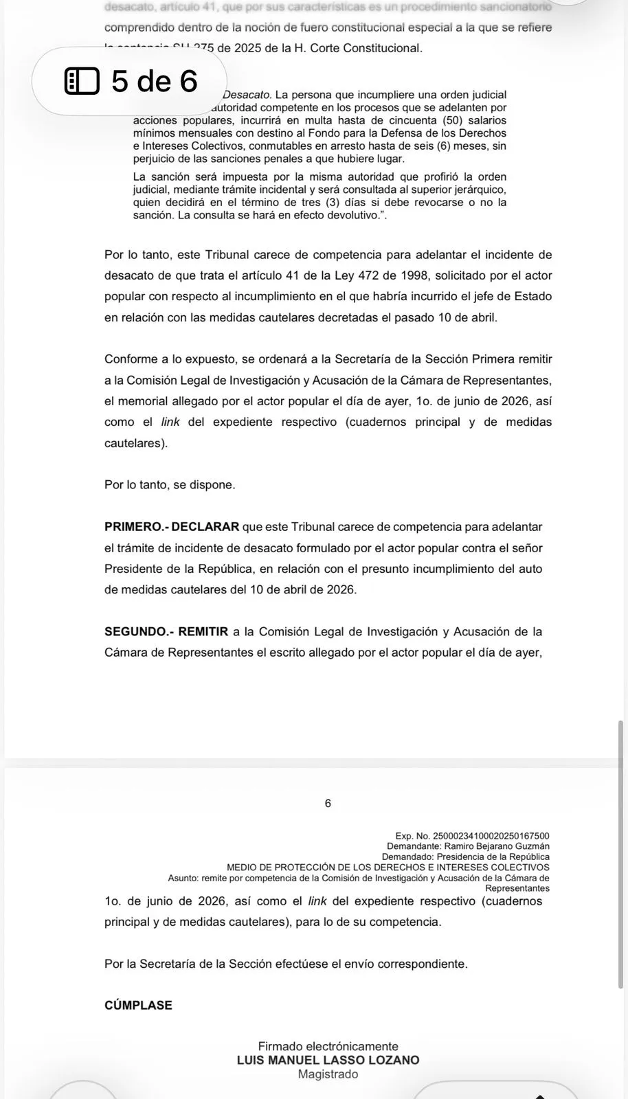 Tribunal Administrativo de Cundinamarca se declaró incompetente para tramitar desacato contra el presidente Petro