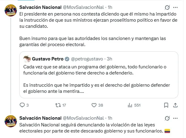 Salvación Nacional pidió a la Procuraduría investigar y suspender al MinEducación por presunta participación en política