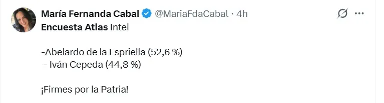 Cabal y Vicky Dávila destacaron ventaja de De La Espriella en encuesta AtlasIntel, lo ubicó 7,8 puntos por encima de Cepeda