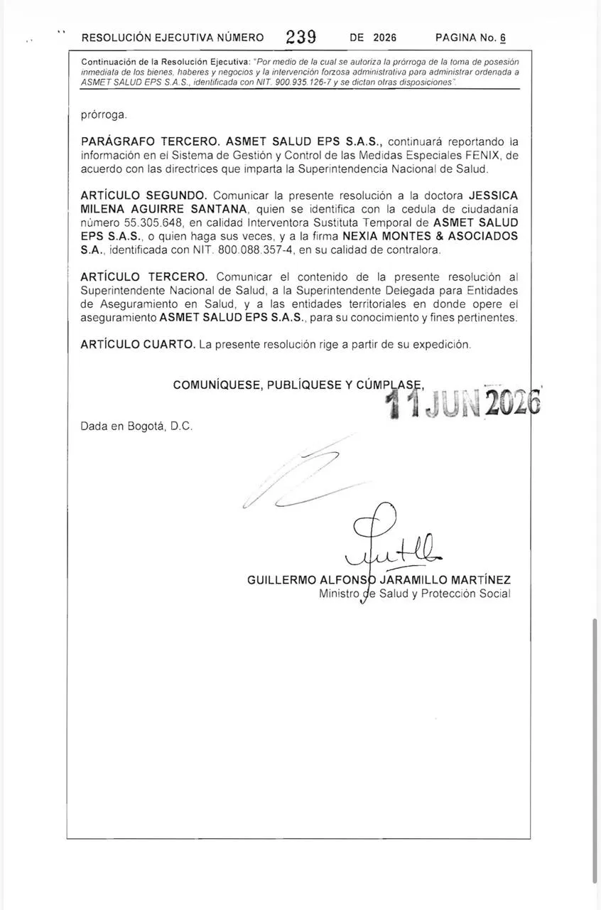 Gobierno prorrogó intervención a Asmet Salud EPS