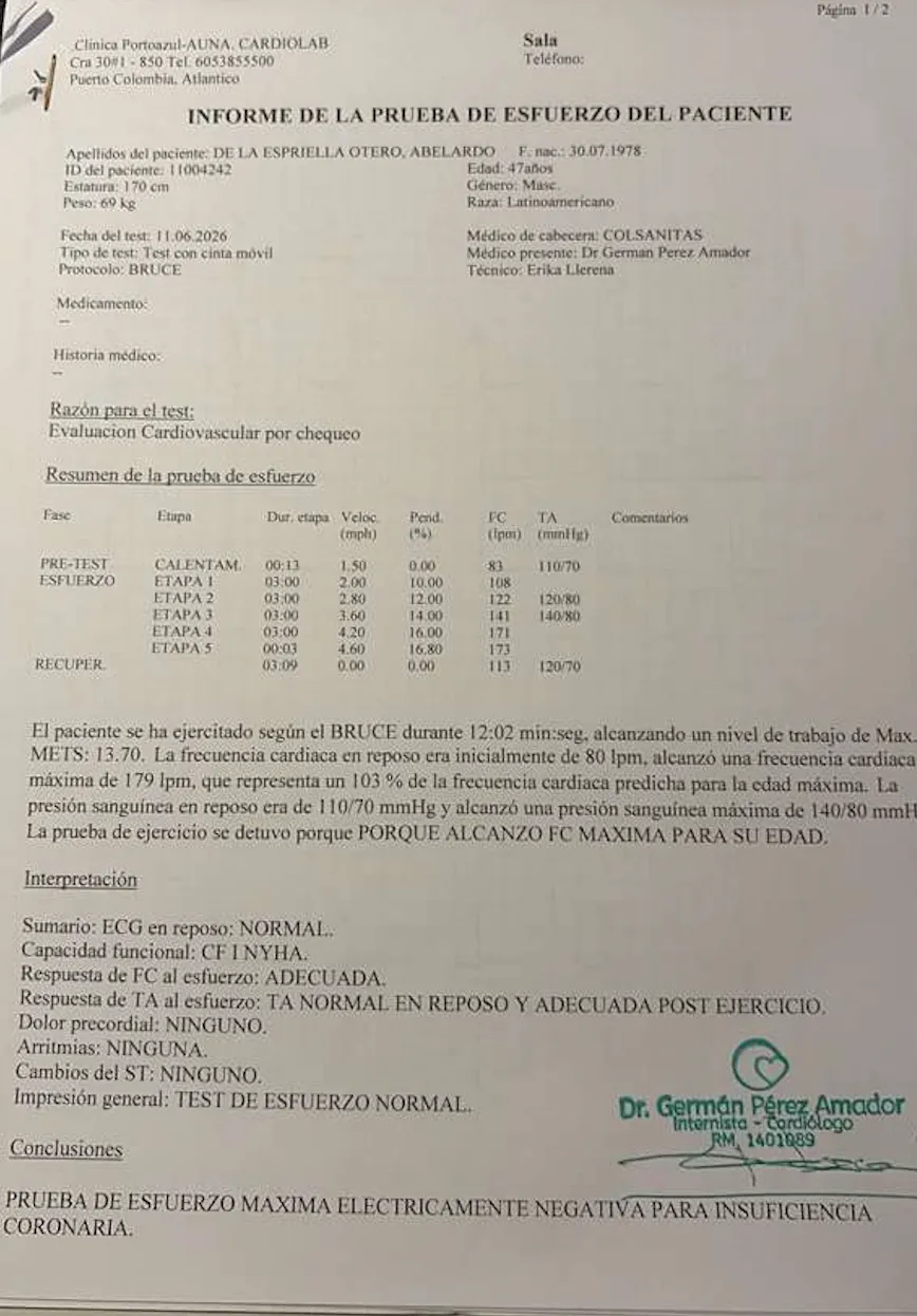Exámenes médicos de Abelardo De La Espriella mostraron un estado de salud estable en plena campaña presidencial