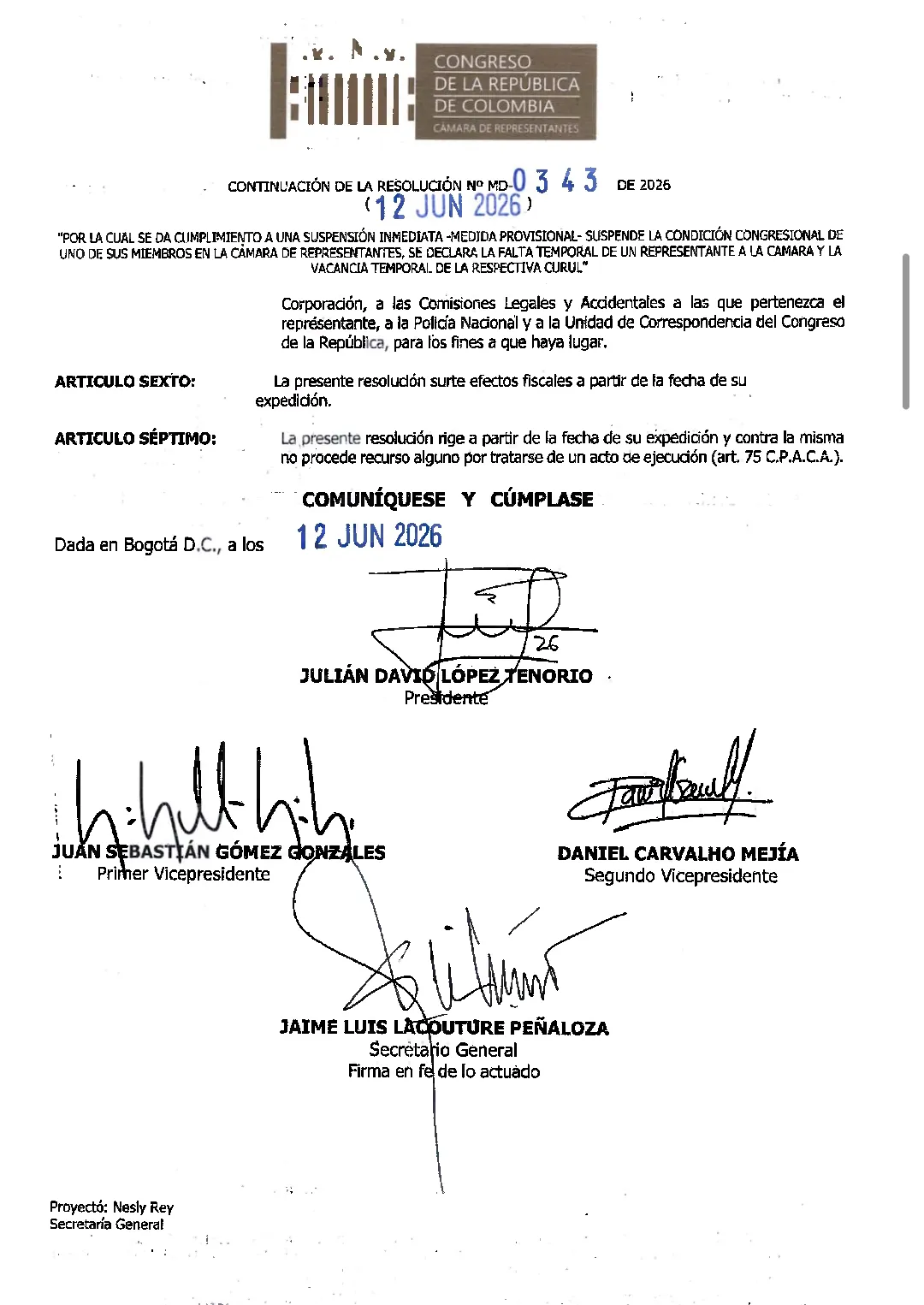 Cámara de Representantes suspendió a Gloria Elena Arizabaleta y declaró vacante temporalmente su curul