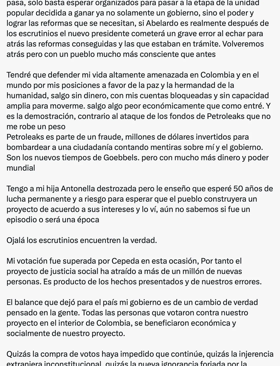 Elecciones 2026: Petro cuestionó resultados preliminares, pidió reforzar los escrutinios y advirtió sobre riesgos para su proyecto político