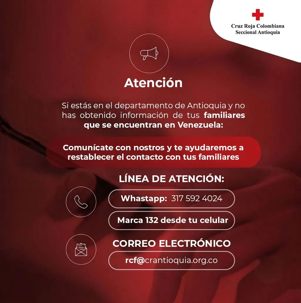 Cruz Roja en Antioquia activó canales para restablecer contacto con colombianos en Venezuela tras emergencia