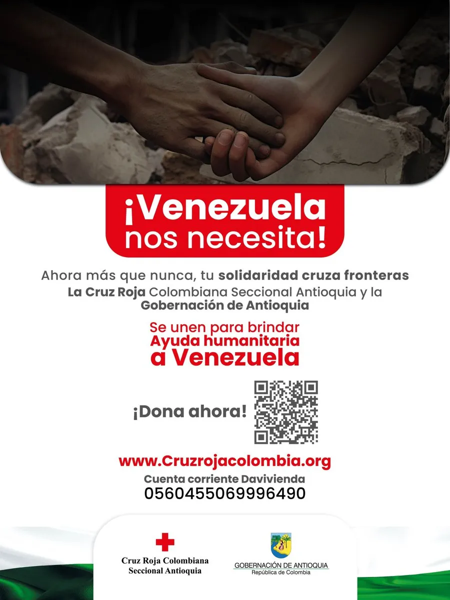 Gobernación de Antioquia y Cruz Roja lanzaron campaña de donaciones para apoyar a Venezuela tras la emergencia