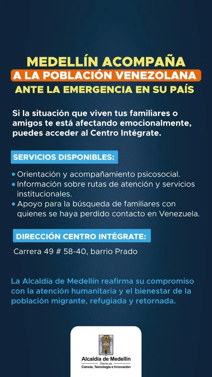 Medellín activó campaña de ayuda humanitaria y apoyo psicosocial para atender emergencia en Venezuela