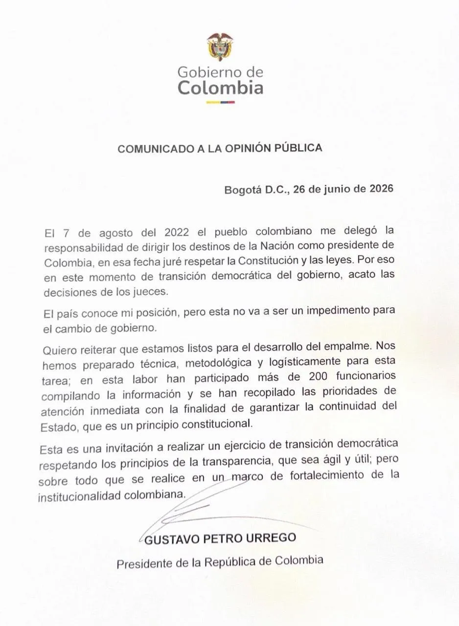 Petro afirmó que acatará decisiones judiciales y garantizó transición de gobierno en Colombia