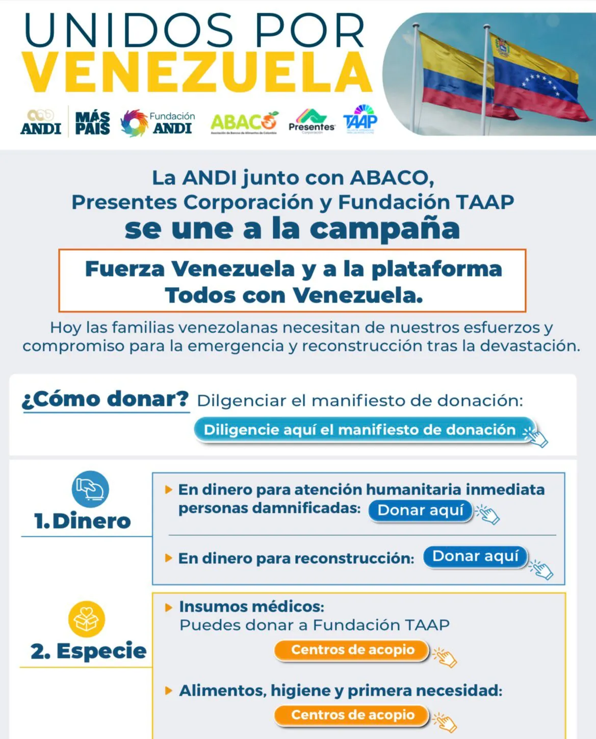 Empresarios y organizaciones en Colombia lanzaron campaña “Unidos por Venezuela” para canalizar ayudas humanitarias