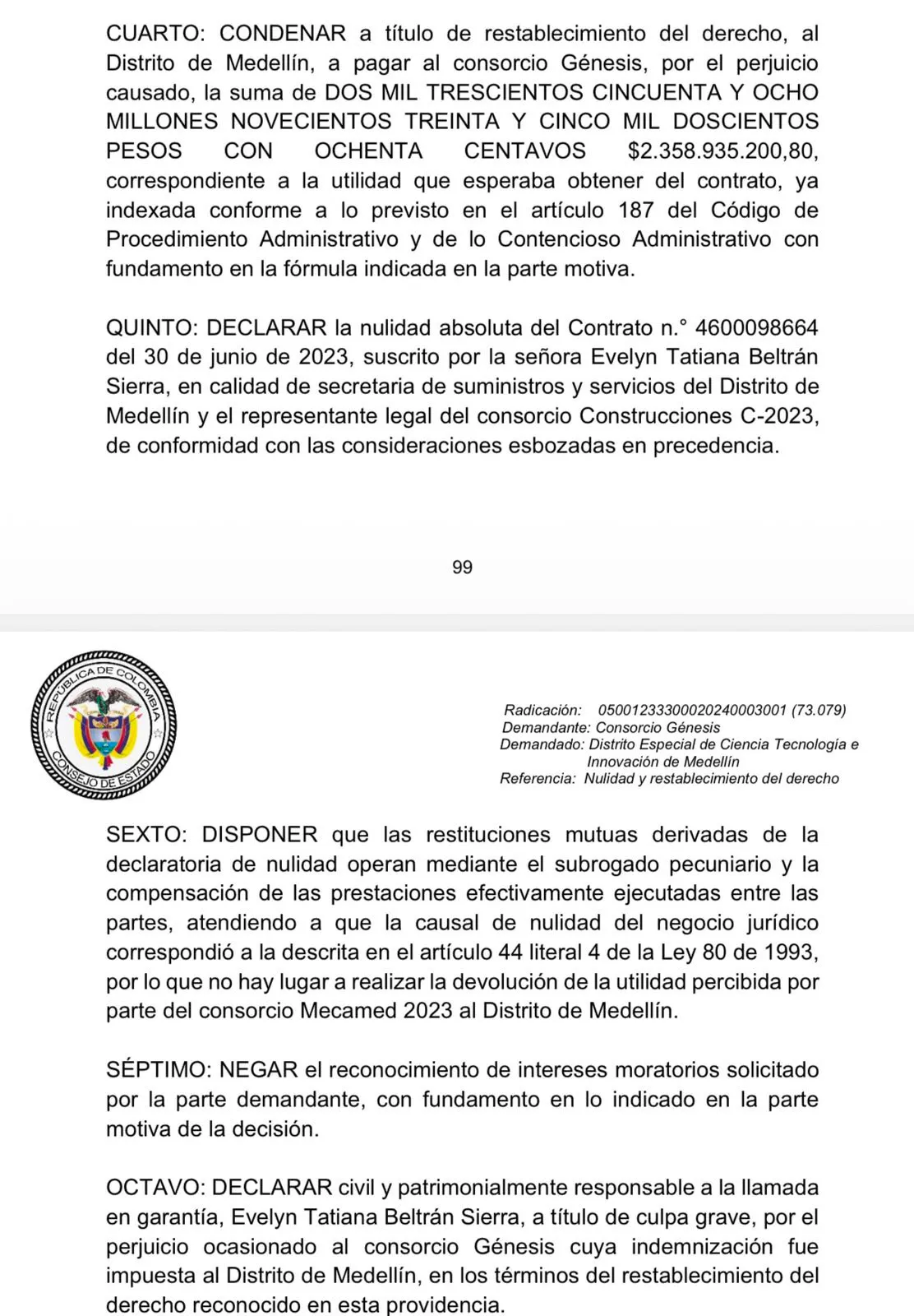 Consejo de Estado tumbó contrato de malla vial en Medellín y declaró responsable a exsecretaria de Quintero 