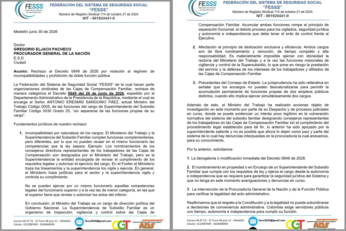 Cabal cuestionó encargo de Sanguino como superintendente de Subsidio Familiar sin dejar el MinTrabajo