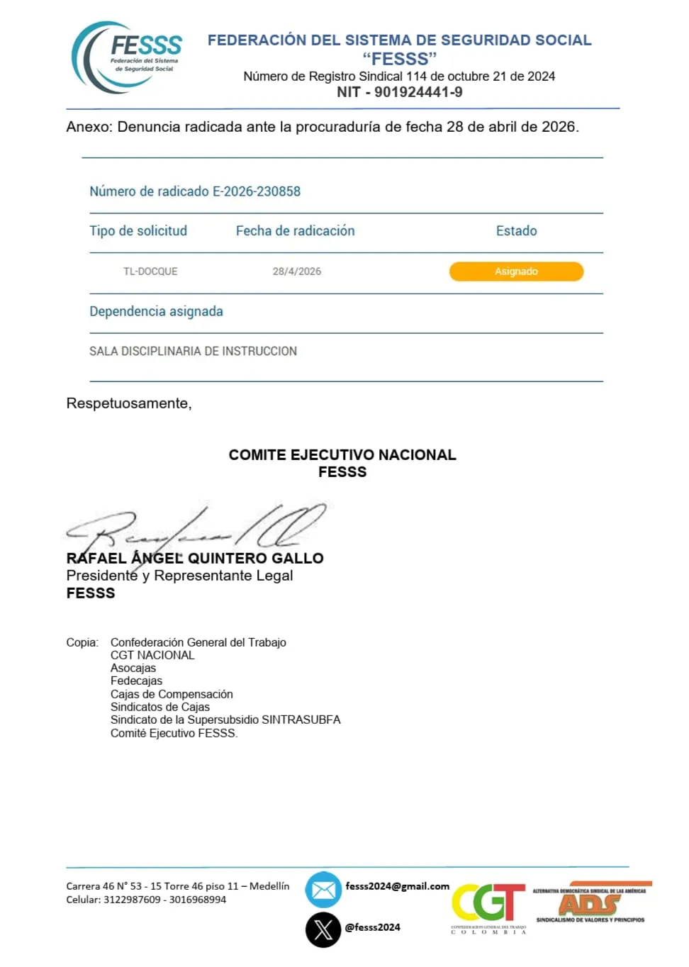 (EN VIDEO) FESSS pidió a la Procuraduría revisar decreto que encargó a Antonio Sanguino de la Supersubsidio