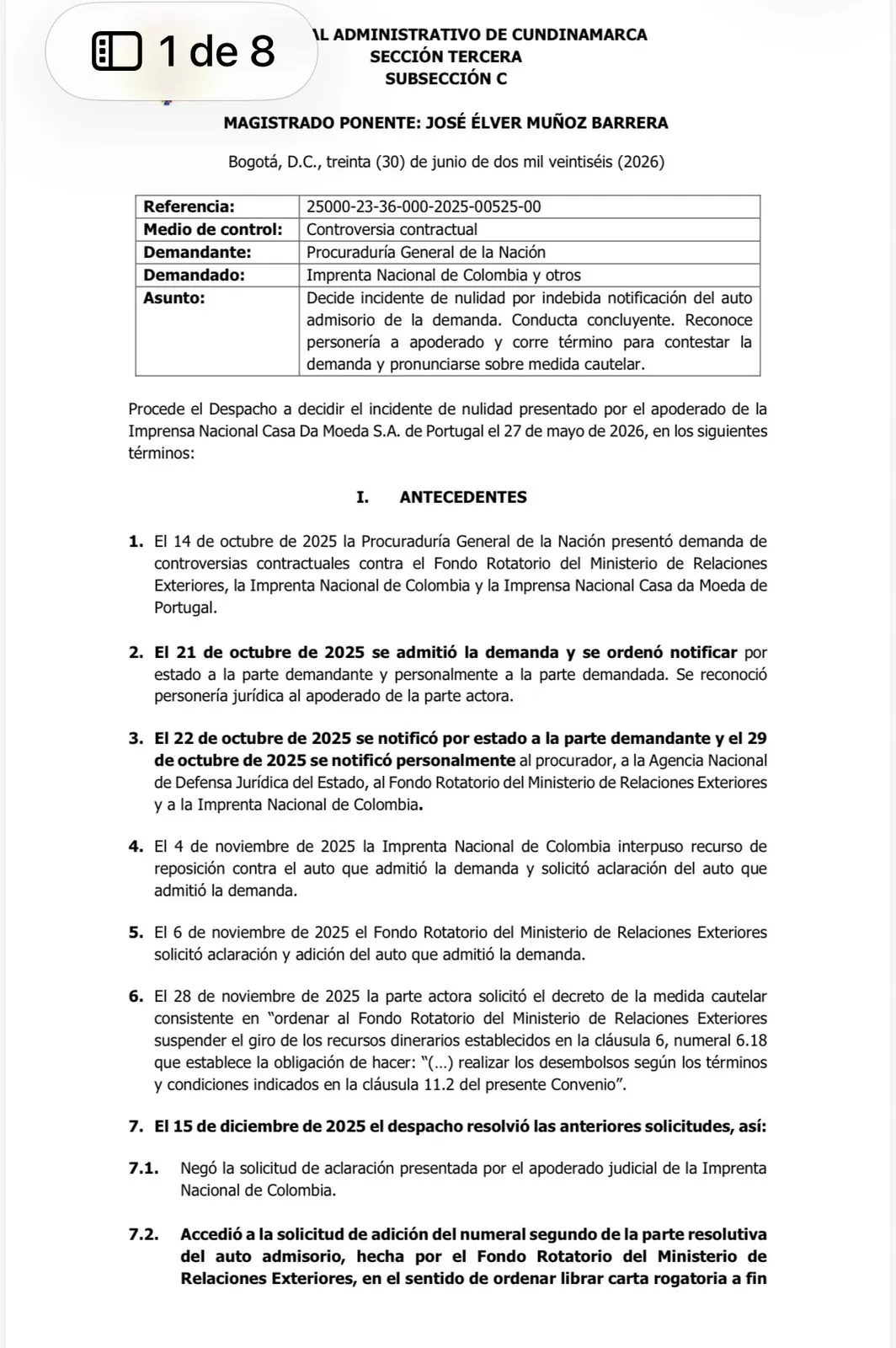 Tribunal de Cundinamarca niega nulidad a firma portuguesa en pleito por millonario contrato de pasaportes