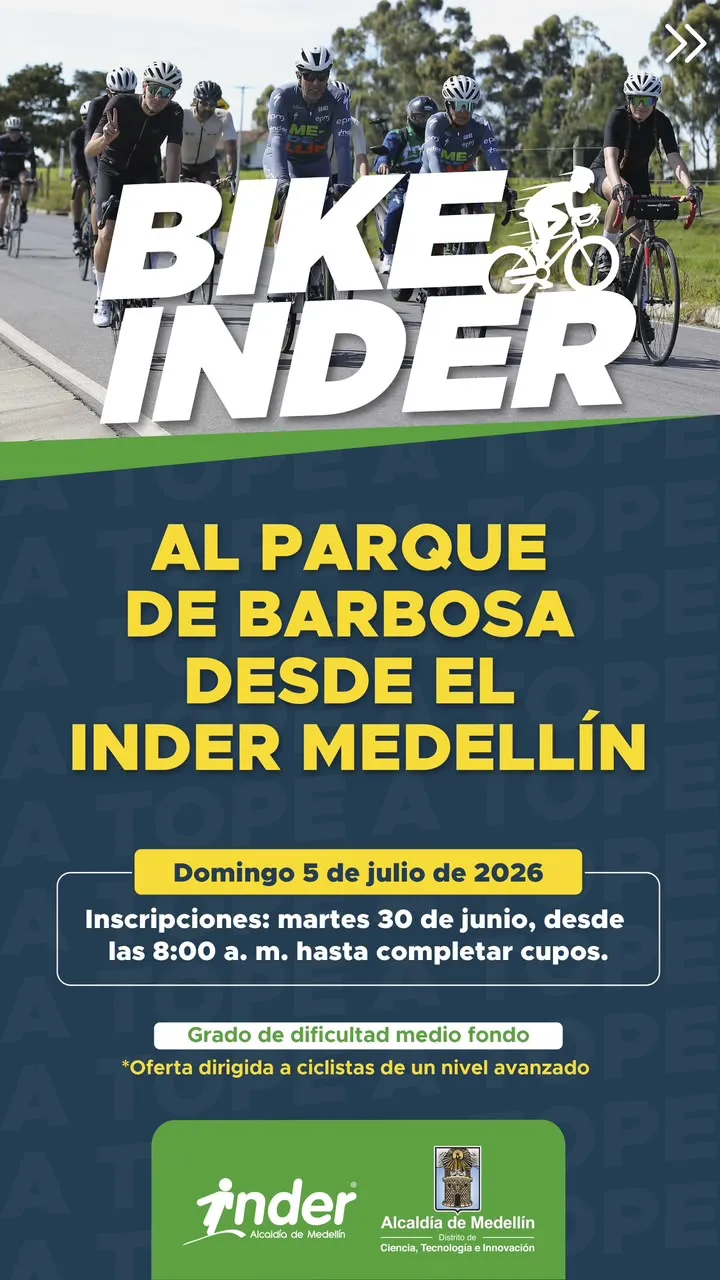 Inder Medellín anunció recorrido ciclístico hacia Barbosa con cupos limitados y exigencia para nivel avanzado