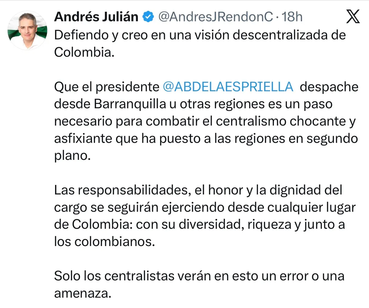 Barranquilla sería la capital presidencial de a Colombia durante en el gobierno de Abelardo de la Espriella