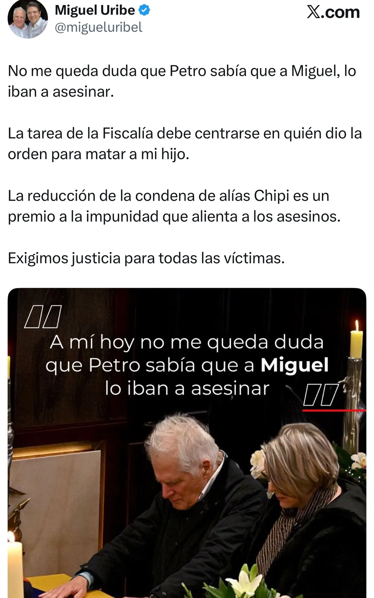 Familia de Miguel Uribe Turbay rechazó rebaja de pena a condenado por el magnicidio y pidió llegar a los autores intelectuales