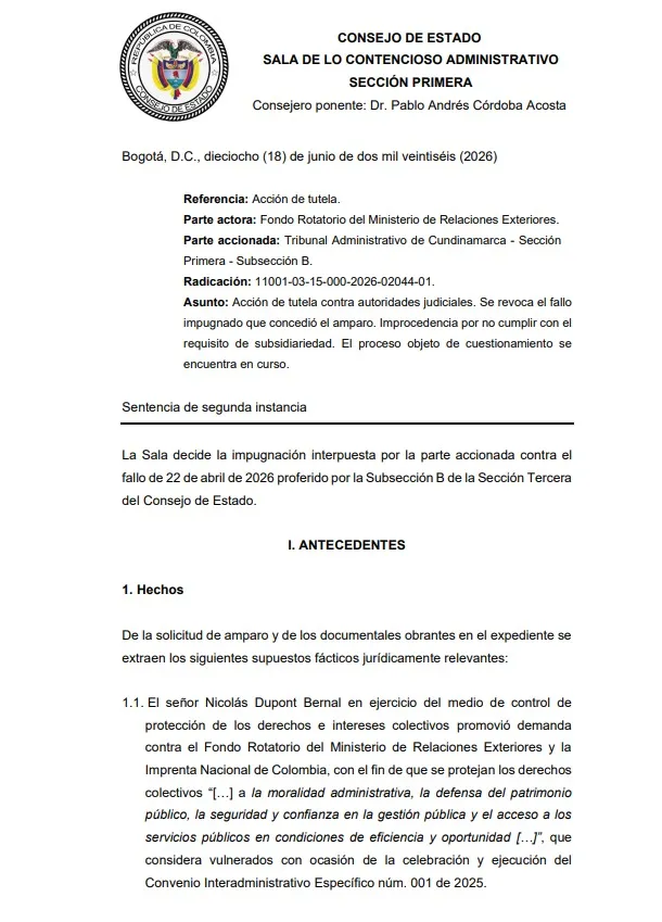Consejo de Estado mantendrá en curso demanda contra el nuevo modelo de pasaportes del Gobierno Petro