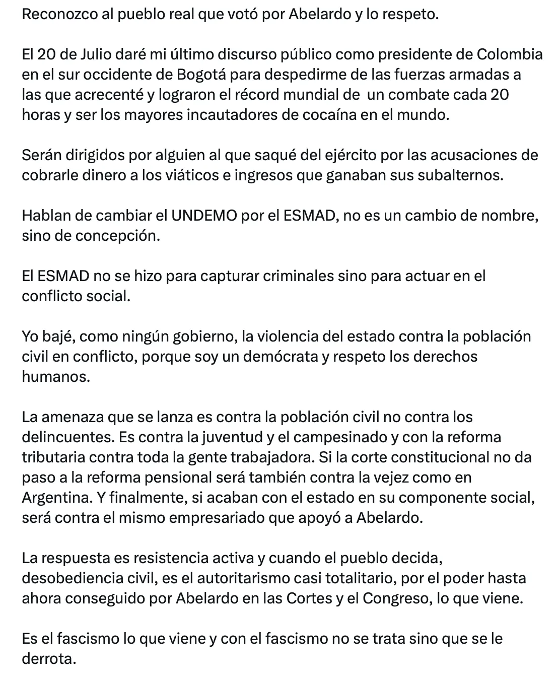 Petro endurece su discurso: defiende el empalme, desconoce el resultado electoral y anuncia nuevas acciones judiciales