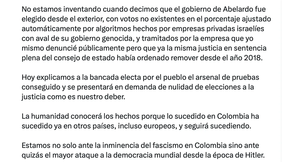 Petro endurece su discurso: defiende el empalme, desconoce el resultado electoral y anuncia nuevas acciones judiciales