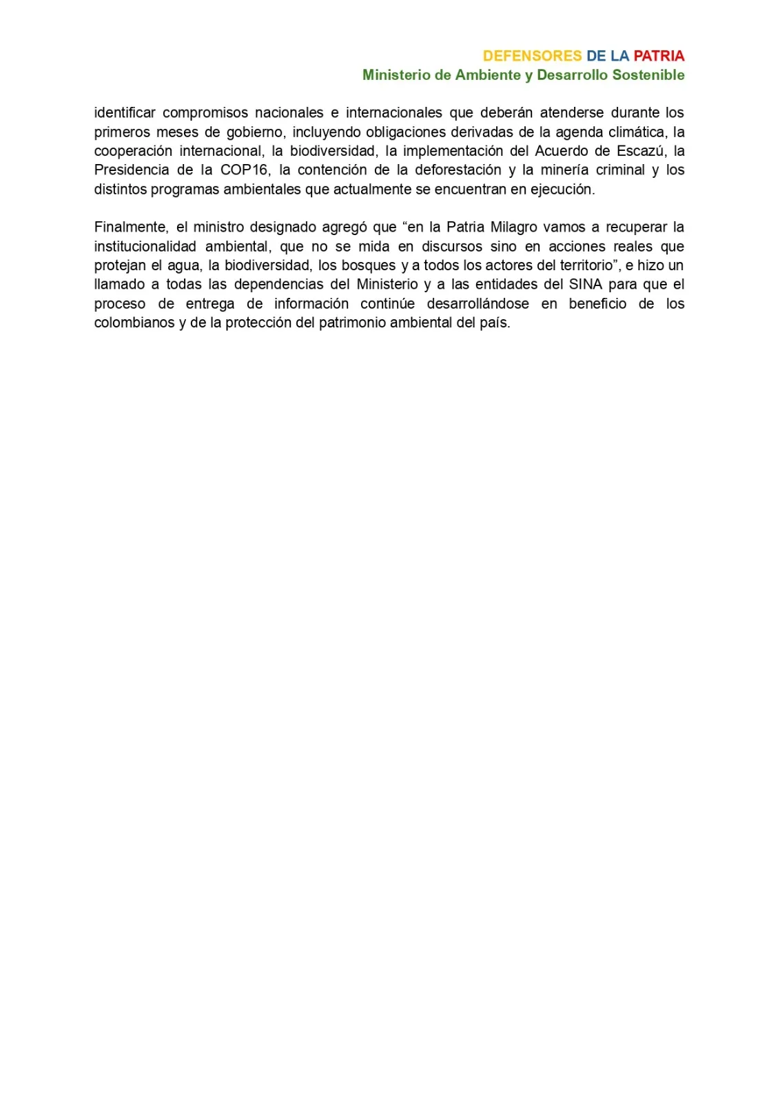 Fabio Arjona radica derecho de petición para evaluar el estado del sector ambiental tras el Gobierno Petro