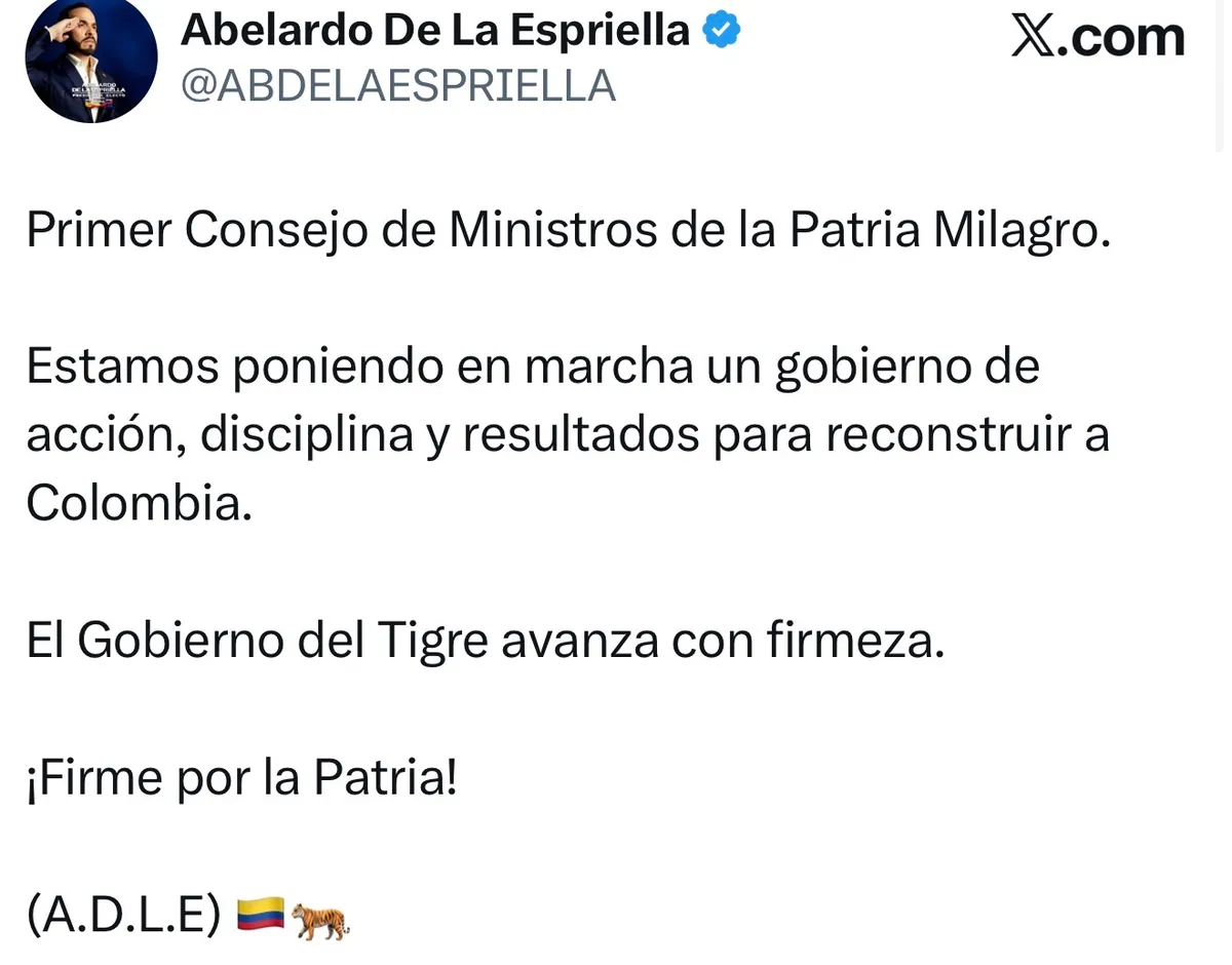 Abelardo de la Espriella reunió por primera vez a su gabinete y trazó la hoja de ruta del próximo Gobierno