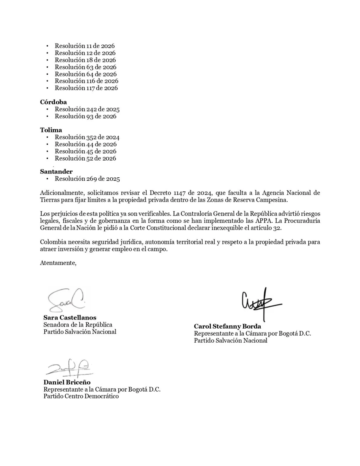 Congresistas electos pidieron al Gobierno entrante derogar de inmediato resoluciones sobre las APPA y ZPPA creadas durante el gobierno Petro