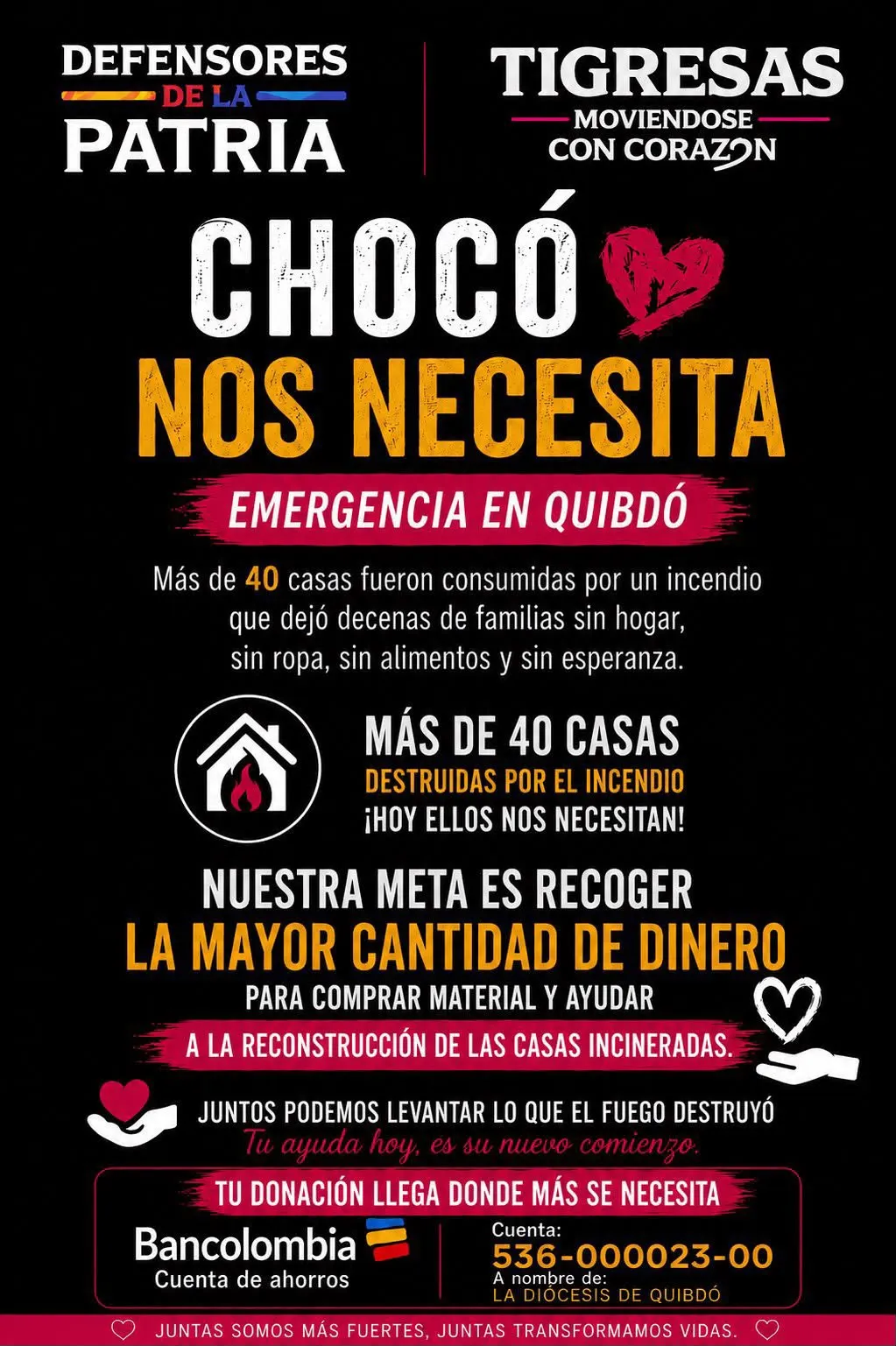 Ana Lucía Pineda lidera campaña solidaria para apoyar a familias afectadas por incendio en Quibdó