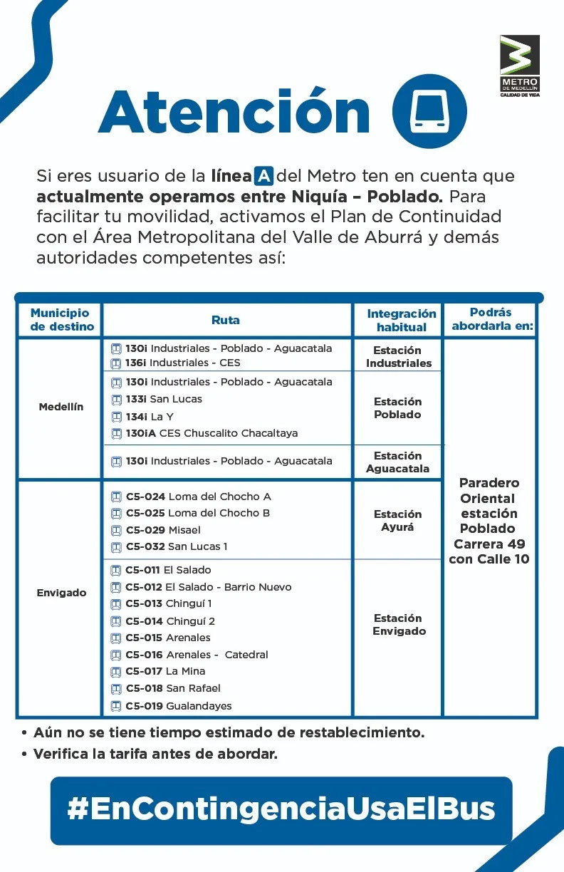 Seis estaciones del Metro permanecen fuera de servicio por inconveniente en la catenaria