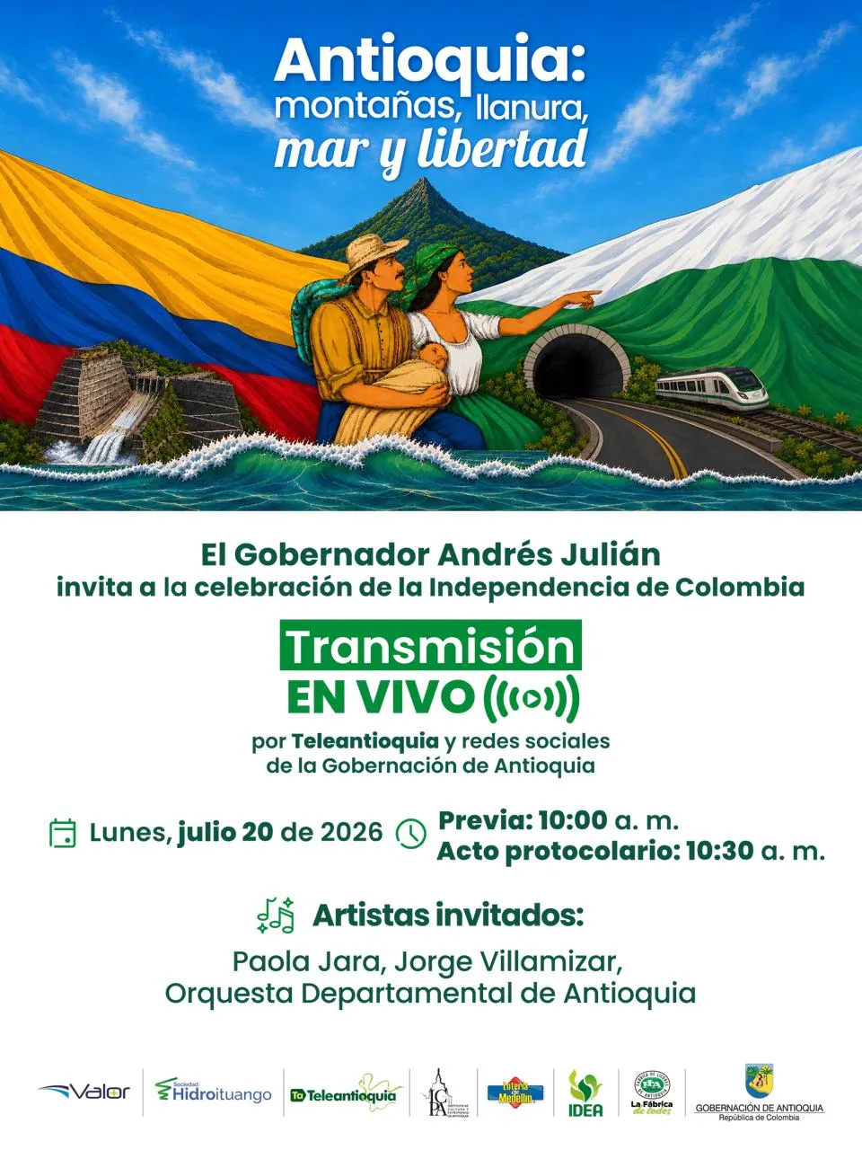 Antioquia se alista para celebrar el 20 de julio con transmisión oficial y agenda cultural