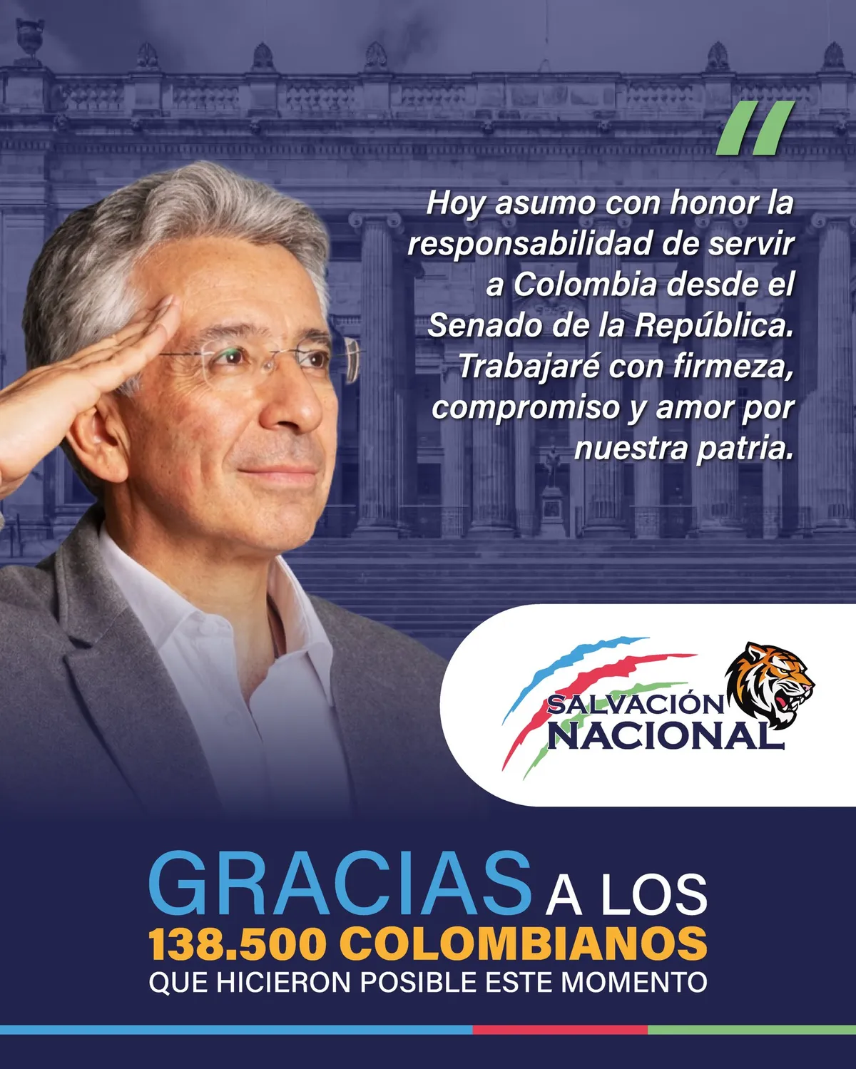 Enrique Gómez asumirá su curul en el Senado y prometió trabajar por una Colombia unida