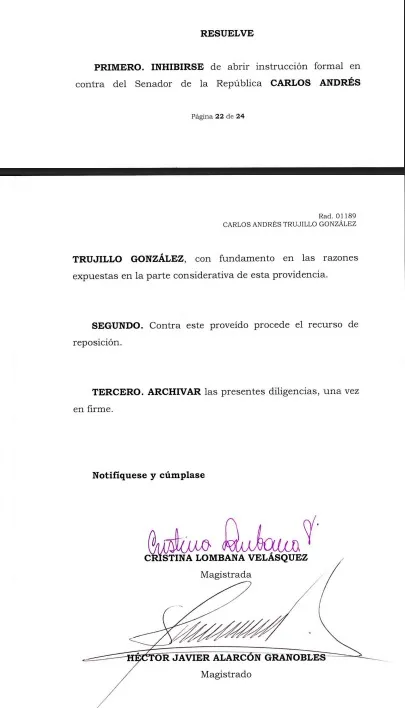 Corte Suprema se inhibe de abrir investigación formal contra Carlos Andrés Trujillo por caso UNGRD