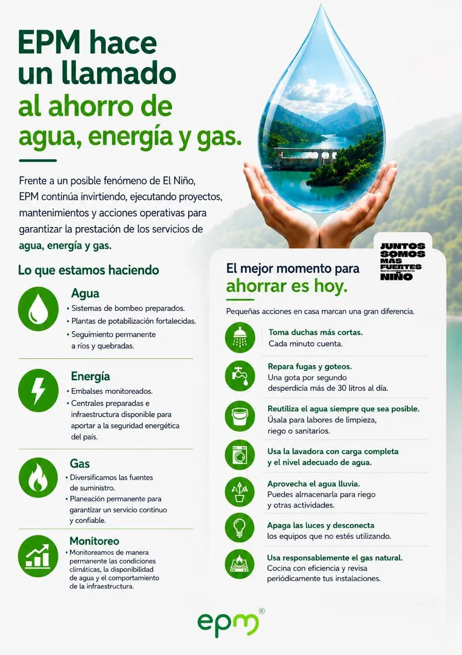 EPM advirtió sobre posible fenómeno de El Niño y llamó al ahorro responsable de agua, energía y gas