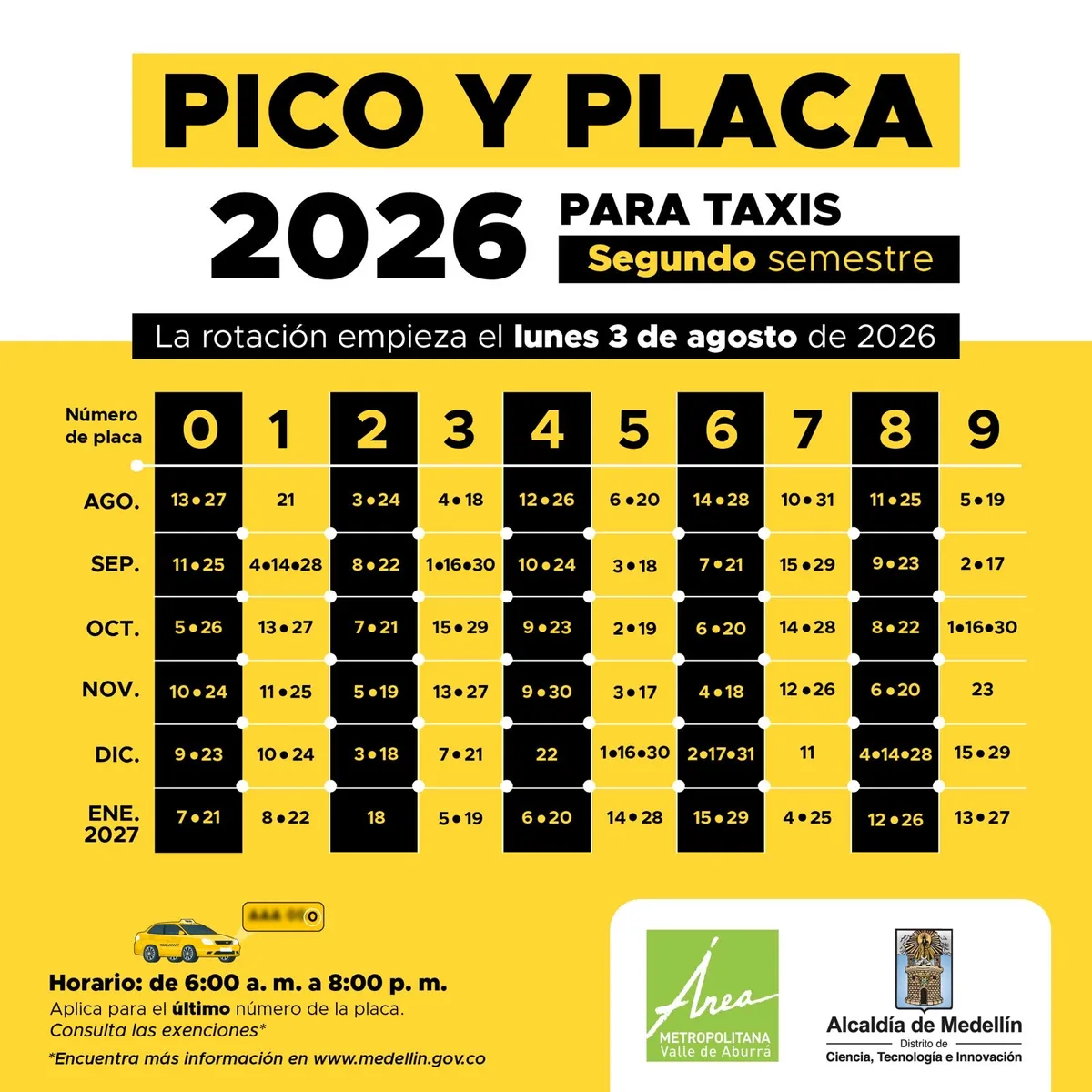 Nueva rotación del pico y placa comenzará el 3 de agosto en el Valle de Aburrá. Así funcionará la medida en el segundo semestre de 2026