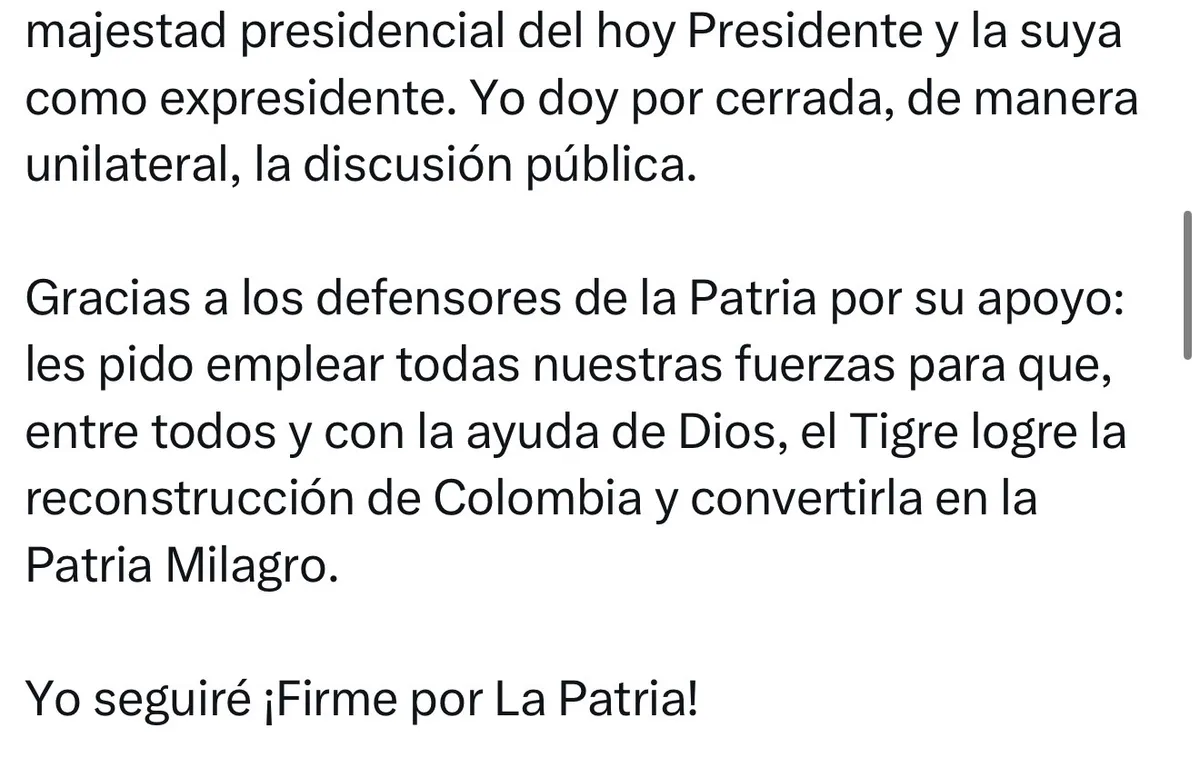 Estratega de De La Espriella, Carlos Suárez, propuso cerrar la controversia con Álvaro Uribe y llamó a privilegiar la “unidad de la Patria”