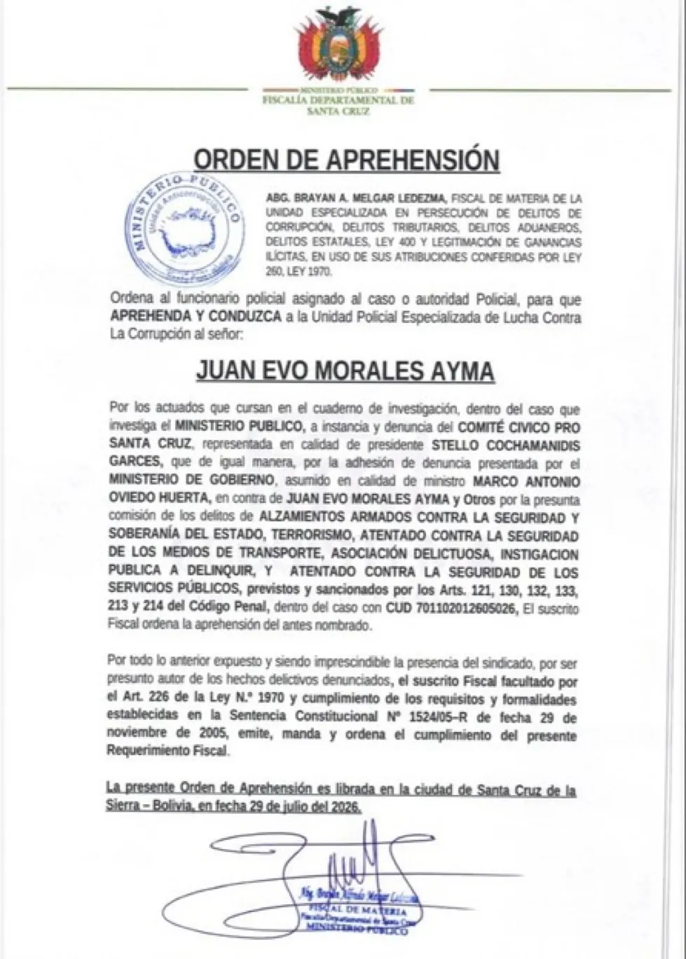 Ordenan la aprehensión de Evo Morales por bloqueos de carreteras registrados entre mayo y junio