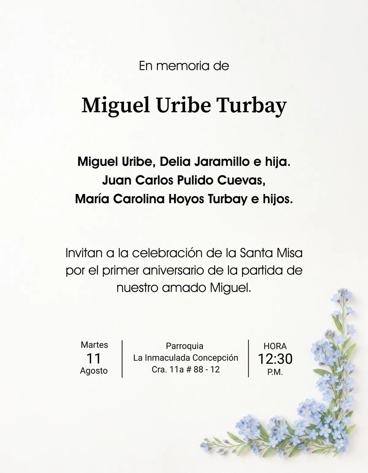 Familia de Miguel Uribe Turbay convocó a una Santa Misa para conmemorar el primer aniversario de su fallecimiento