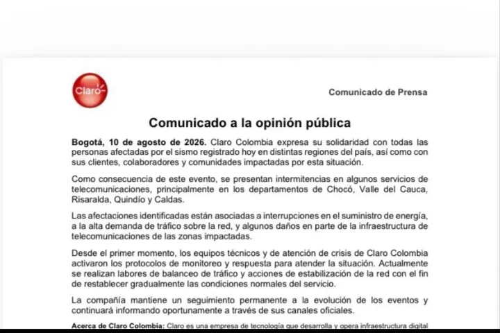 Claro activó protocolos de respuesta ante fallas en telecomunicaciones provocadas por el terremoto 