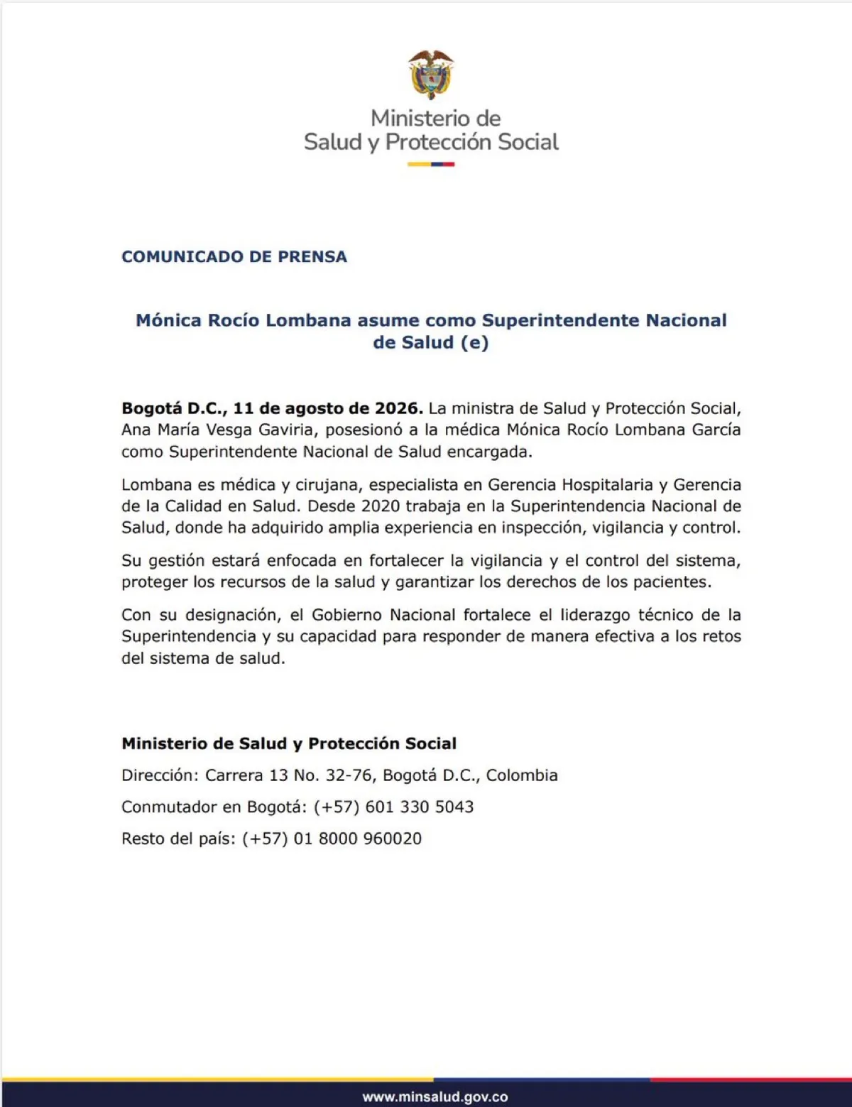 Mónica Rocío Lombana asume como superintendente encargada de Salud tras salida de Daniel “Pinturita” Quintero