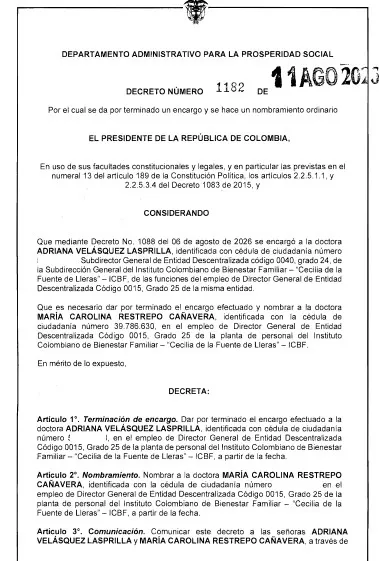 Quedó en firme el nombramiento de María Carolina Restrepo como directora del ICBF