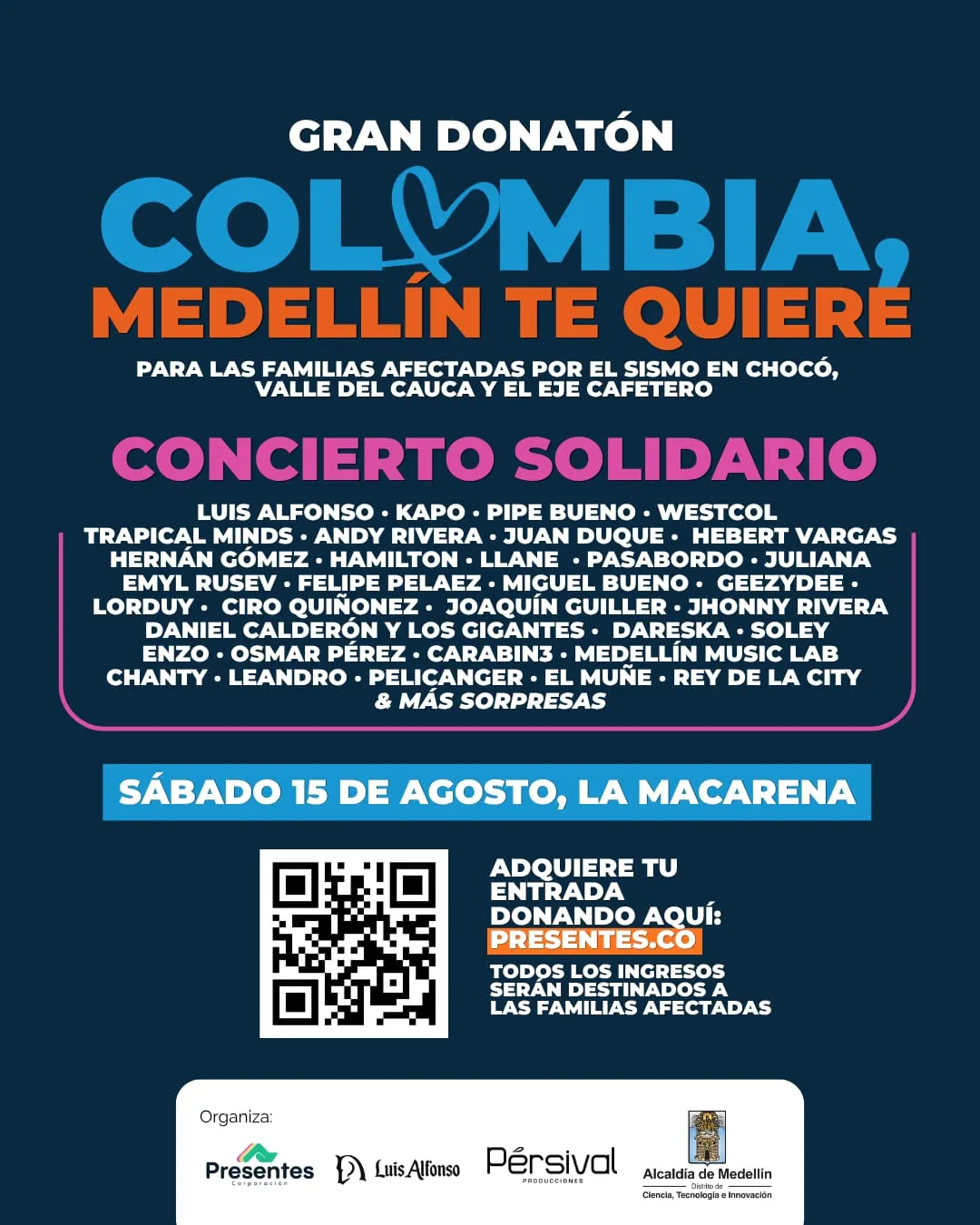  Medellín se moviliza con concierto solidario para apoyar a familias afectadas por el terremoto
