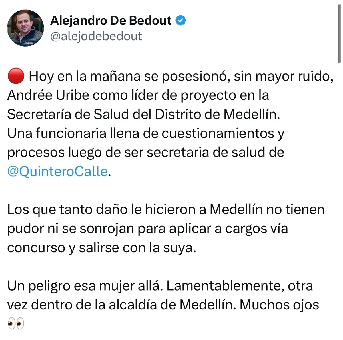 Cuestionada exfuncionaria de Daniel Quintero, Andrée Uribe, regresó a la Alcaldía tras ganar concurso y generó reacciones de Federico Gutiérrez