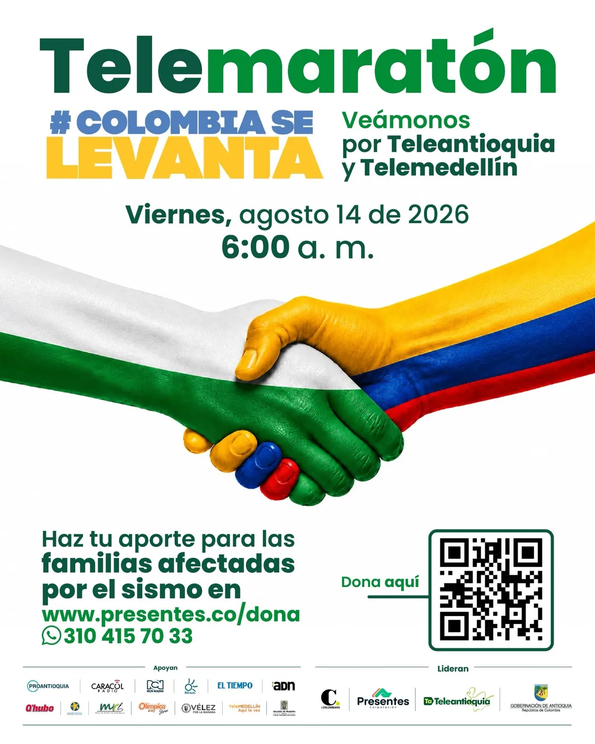 Teleantioquia liderará la Telemaratón #ColombiaSeLevanta para apoyar a las familias afectadas por el terremoto